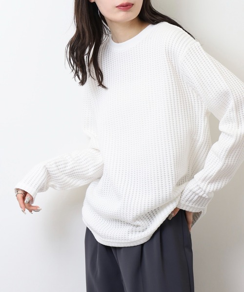 tシャツ ワッフルロングスリーブトップス レディース ロングスリーブワッフルTシャツ（Navy）| Sunspel