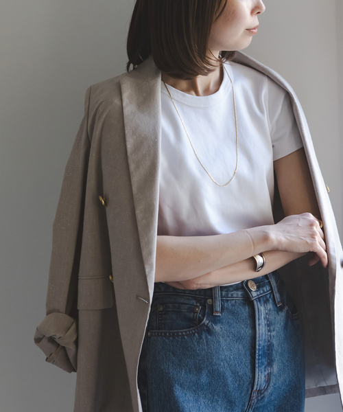 Noble(ノーブル)の「《追加》スビンコットンスムースコンパクトTシャツ(Tシャツ/カットソー・レディース・ブラック/ホワイト/ネイビー/ピンク・FREE)」の2枚目の写真
