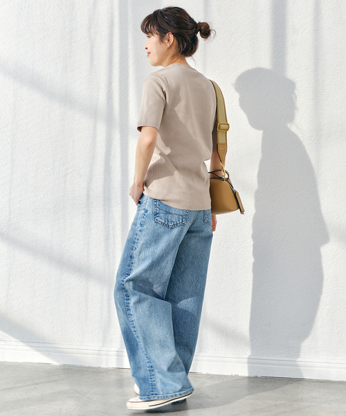 Spick & Span（スピックアンドスパン）の「《追加》手洗い可 / コットンスムースコンパクトTシャツ（ニット/セーター・レディース・ベージュ/ネイビー/ホワイト・FREE）」の10枚目の写真