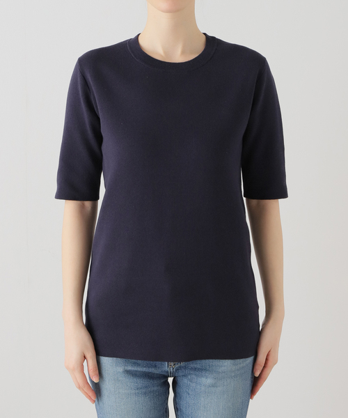 Spick & Span（スピックアンドスパン）の「《追加》手洗い可 / コットンスムースコンパクトTシャツ（ニット/セーター・レディース・ベージュ/ネイビー/ホワイト・FREE）」の13枚目の写真