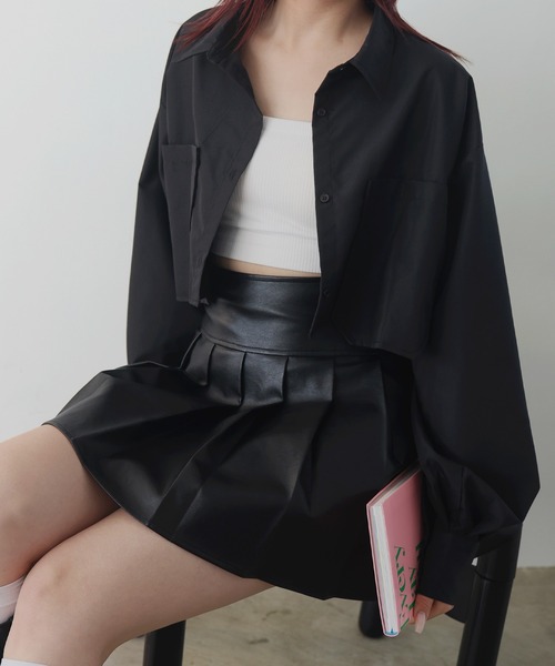 バリエーションボータイシャツ ブラック セール】ビックポケットショート丈シャツ（シャツ/ブラウス