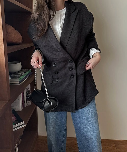 セール】fringe nep tweed peaked lapel JK（テーラード