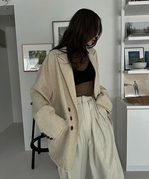 WILLFULLY（ウィルフリー）の「fringe nep tweed peaked lapel JK（テーラードジャケット・レディース・ブラック/セージグリーン/イエロー系その他・FREE）」の8枚目の写真