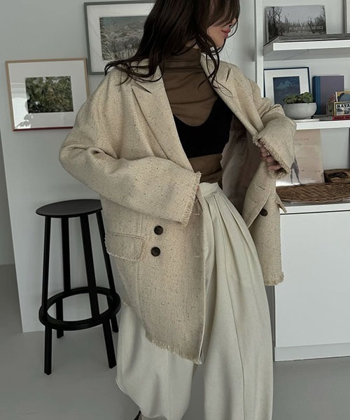 WILLFULLY（ウィルフリー）の「fringe nep tweed peaked lapel JK（テーラードジャケット・レディース・ブラック/セージグリーン/イエロー系その他・FREE）」の6枚目の写真