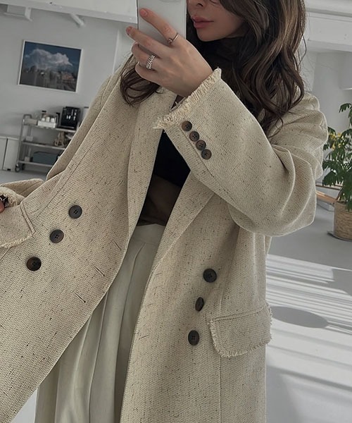 WILLFULLY（ウィルフリー）の「fringe nep tweed peaked lapel JK（テーラードジャケット・レディース・ブラック/セージグリーン/イエロー系その他・FREE）」の5枚目の写真