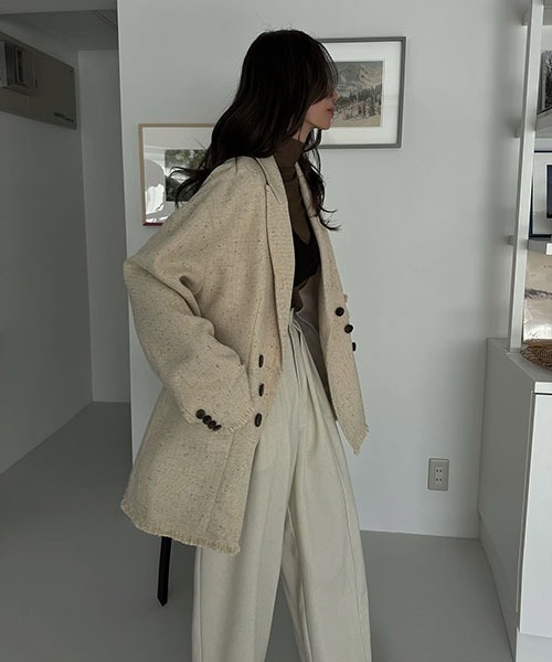 WILLFULLY（ウィルフリー）の「fringe nep tweed peaked lapel JK（テーラードジャケット・レディース・ブラック/セージグリーン/イエロー系その他・FREE）」の4枚目の写真