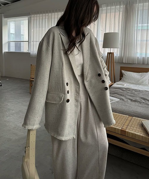 WILLFULLY（ウィルフリー）の「fringe nep tweed peaked lapel JK（テーラードジャケット・レディース・ブラック/セージグリーン/イエロー系その他・FREE）」の14枚目の写真