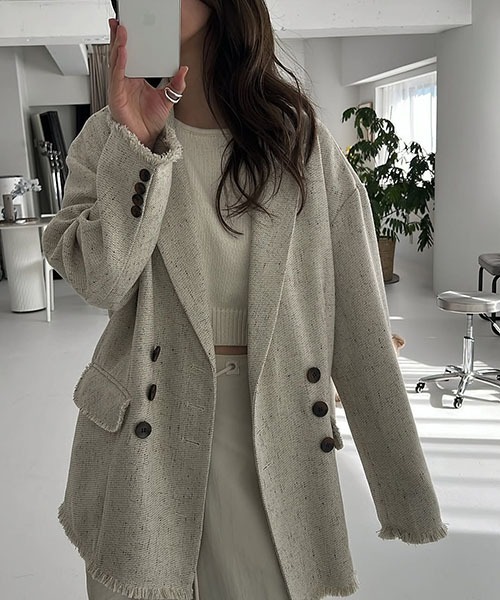 WILLFULLY（ウィルフリー）の「fringe nep tweed peaked lapel JK（テーラードジャケット・レディース・ブラック/セージグリーン/イエロー系その他・FREE）」の12枚目の写真