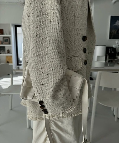 WILLFULLY（ウィルフリー）の「fringe nep tweed peaked lapel JK（テーラードジャケット・レディース・ブラック/セージグリーン/イエロー系その他・FREE）」の9枚目の写真