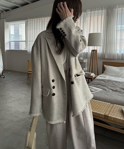 WILLFULLY（ウィルフリー）の「fringe nep tweed peaked lapel JK（テーラードジャケット・レディース・ブラック/セージグリーン/イエロー系その他・FREE）」の11枚目の写真