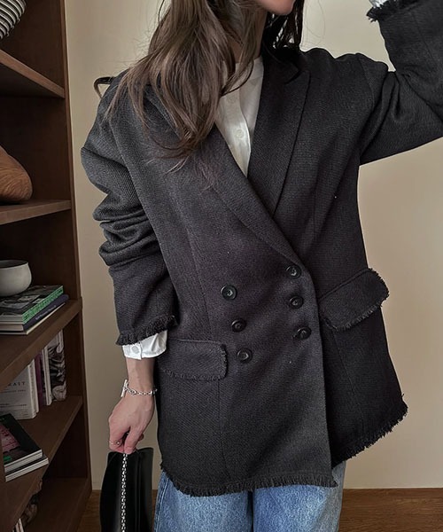 WILLFULLY（ウィルフリー）の「fringe nep tweed peaked lapel JK（テーラードジャケット・レディース・ブラック/セージグリーン/イエロー系その他・FREE）」の22枚目の写真
