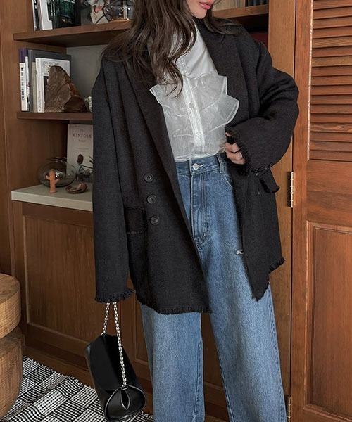 WILLFULLY（ウィルフリー）の「fringe nep tweed peaked lapel JK（テーラードジャケット・レディース・ブラック/セージグリーン/イエロー系その他・FREE）」の21枚目の写真