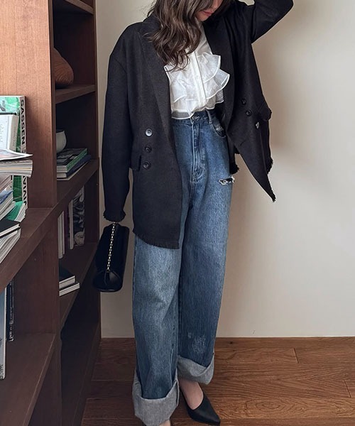 WILLFULLY（ウィルフリー）の「fringe nep tweed peaked lapel JK（テーラードジャケット・レディース・ブラック/セージグリーン/イエロー系その他・FREE）」の20枚目の写真