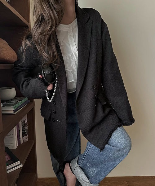 WILLFULLY（ウィルフリー）の「fringe nep tweed peaked lapel JK（テーラードジャケット・レディース・ブラック/セージグリーン/イエロー系その他・FREE）」の19枚目の写真