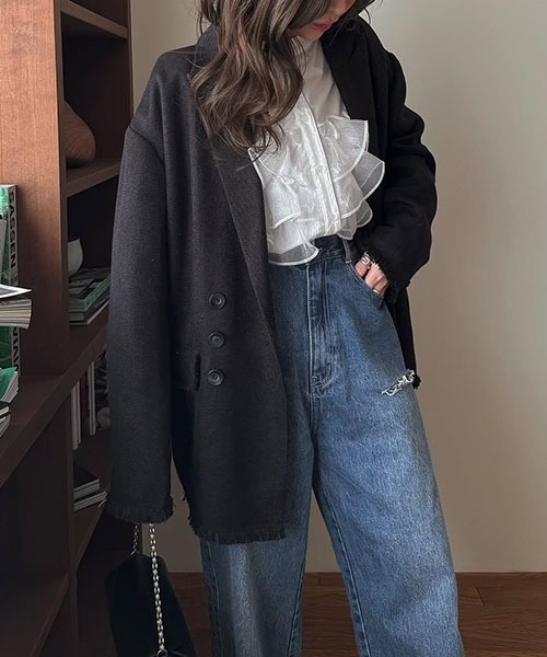 WILLFULLY（ウィルフリー）の「fringe nep tweed peaked lapel JK（テーラードジャケット・レディース・ブラック/セージグリーン/イエロー系その他・FREE）」の18枚目の写真