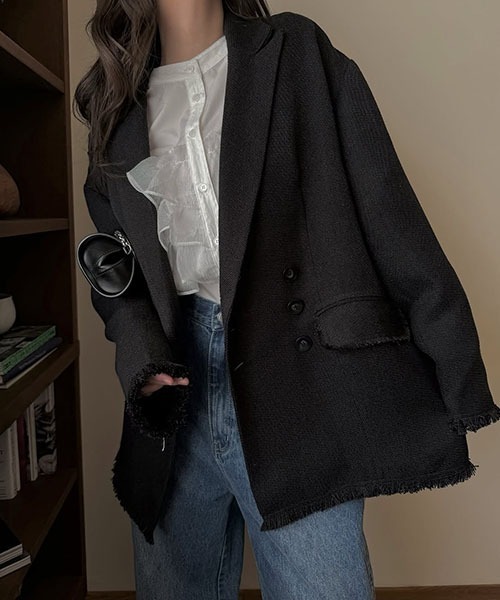 WILLFULLY（ウィルフリー）の「fringe nep tweed peaked lapel JK（テーラードジャケット・レディース・ブラック/セージグリーン/イエロー系その他・FREE）」の16枚目の写真