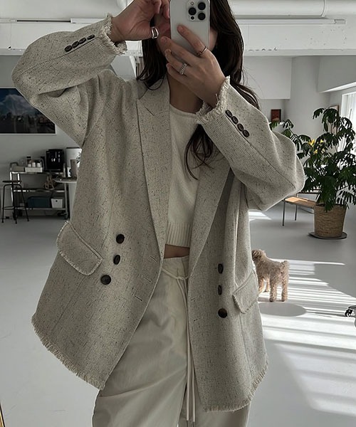 セール】fringe nep tweed peaked lapel JK（テーラード