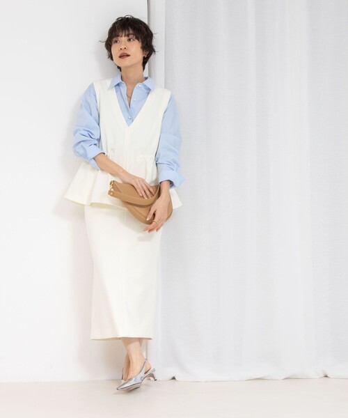 NOLLEY’S（ノーリーズ）の「《セットアップ対応》ウォッシャブルニットジョーゼットタイトミディスカート（スカート・レディース・ブラック/オフホワイト/グレイッシュベージュ・34/36/38/40）」の4枚目の写真