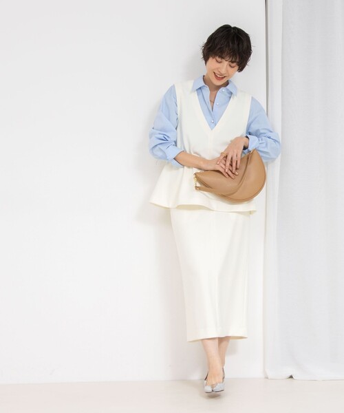 NOLLEY’S（ノーリーズ）の「《セットアップ対応》ウォッシャブルニットジョーゼットタイトミディスカート（スカート・レディース・ブラック/オフホワイト/グレイッシュベージュ・34/36/38/40）」の5枚目の写真