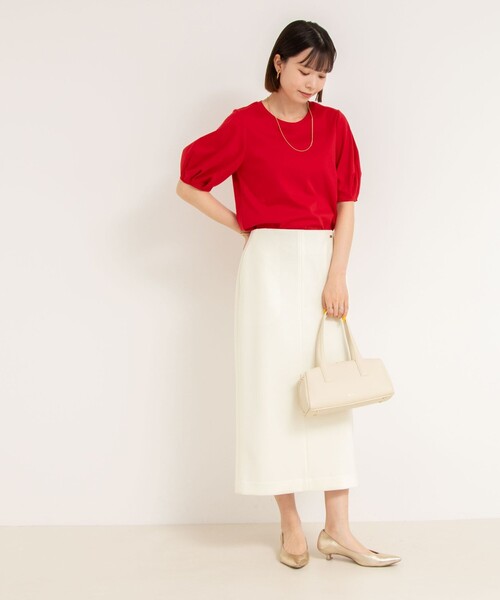 NOLLEY’S（ノーリーズ）の「《セットアップ対応》ウォッシャブルニットジョーゼットタイトミディスカート（スカート・レディース・ブラック/オフホワイト/グレイッシュベージュ・34/36/38/40）」の8枚目の写真