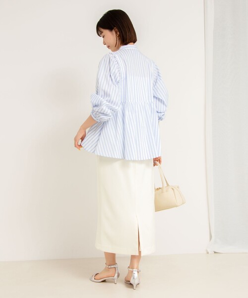 NOLLEY’S（ノーリーズ）の「《セットアップ対応》ウォッシャブルニットジョーゼットタイトミディスカート（スカート・レディース・ブラック/オフホワイト/グレイッシュベージュ・34/36/38/40）」の10枚目の写真