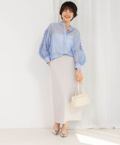 NOLLEY’S（ノーリーズ）の「《セットアップ対応》ウォッシャブルニットジョーゼットタイトミディスカート（スカート・レディース・ブラック/オフホワイト/グレイッシュベージュ・34/36/38/40）」の16枚目の写真