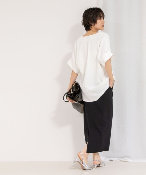 NOLLEY’S（ノーリーズ）の「《セットアップ対応》ウォッシャブルニットジョーゼットタイトミディスカート（スカート・レディース・ブラック/オフホワイト/グレイッシュベージュ・34/36/38/40）」の22枚目の写真