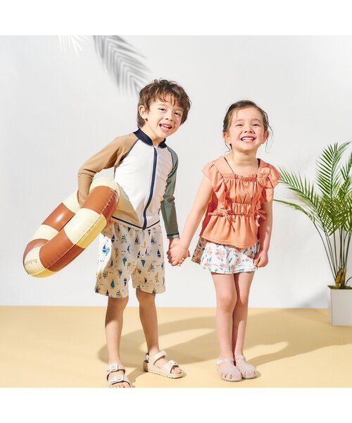 apres les cours（アプレレクール）の「バイカラーラッシュガード（ラッシュガード・キッズ・アイボリー/ライトグレー・80/90/100/110/120/130）」の6枚目の写真