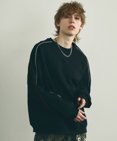 Shoowtime（ショウタイム）の「Oversized piping design sweatshirt / オーバーサイズパイピングデザイントレーナー（スウェット・メンズ・ヘザーグレー/ブラック・MEDIUM/LARGE/X-LARGE）」の3枚目の写真