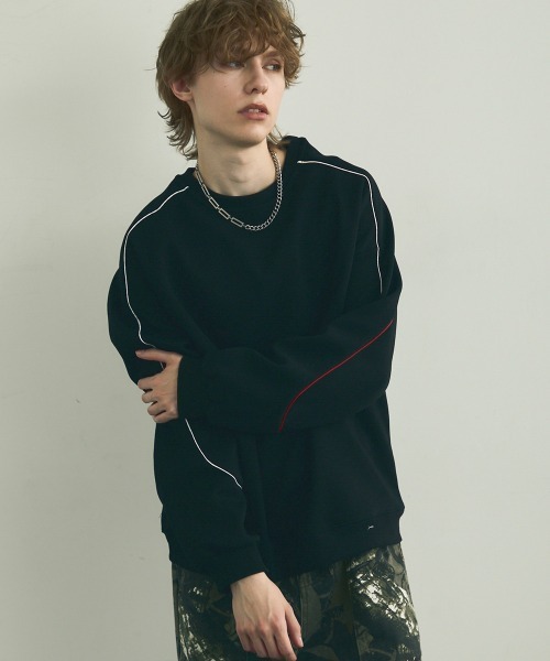 Shoowtime（ショウタイム）の「Oversized piping design sweatshirt / オーバーサイズパイピングデザイントレーナー（スウェット・メンズ・ヘザーグレー/ブラック・MEDIUM/LARGE/X-LARGE）」の4枚目の写真