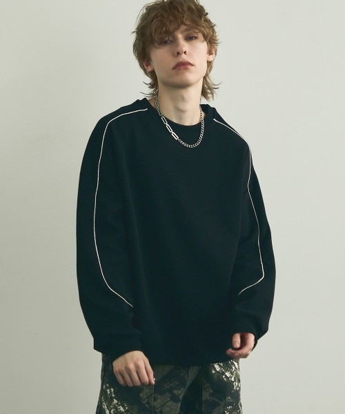 Shoowtime（ショウタイム）の「Oversized piping design sweatshirt / オーバーサイズパイピングデザイントレーナー（スウェット・メンズ・ヘザーグレー/ブラック・MEDIUM/LARGE/X-LARGE）」の5枚目の写真