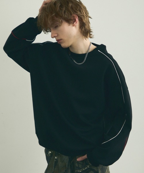セール】Oversized piping design sweatshirt / オーバーサイズ