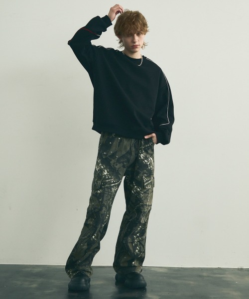 セール】Oversized piping design sweatshirt / オーバーサイズ