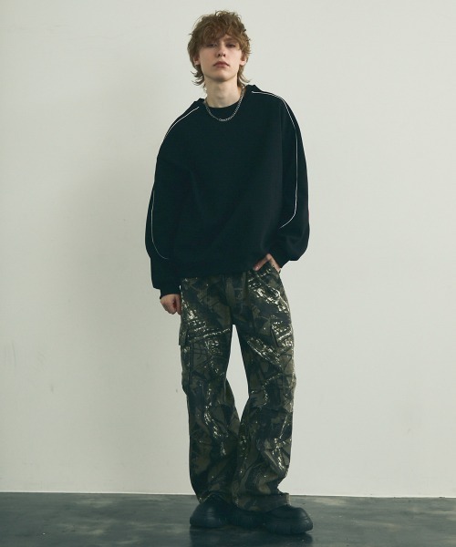 Shoowtime（ショウタイム）の「Oversized piping design sweatshirt / オーバーサイズパイピングデザイントレーナー（スウェット・メンズ・ヘザーグレー/ブラック・MEDIUM/LARGE/X-LARGE）」の16枚目の写真