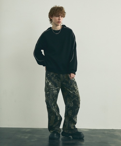セール】Oversized piping design sweatshirt / オーバーサイズ