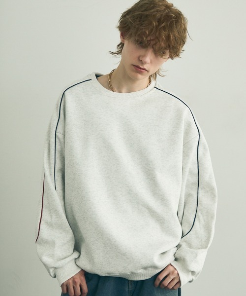 Shoowtime（ショウタイム）の「Oversized piping design sweatshirt / オーバーサイズパイピングデザイントレーナー（スウェット・メンズ・ヘザーグレー/ブラック・MEDIUM/LARGE/X-LARGE）」の22枚目の写真
