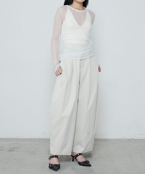 le ELMi（ルエルミ）の「Sheer honeycomb check tops / シアーハニカムチェックトップス（Tシャツ/カットソー・レディース・ベージュ/ネイビー/アイボリー/ピンク・FREE）」の6枚目の写真