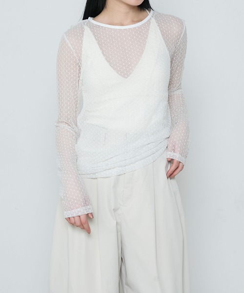 le ELMi（ルエルミ）の「Sheer honeycomb check tops / シアーハニカムチェックトップス（Tシャツ/カットソー・レディース・ベージュ/ネイビー/アイボリー/ピンク・FREE）」の7枚目の写真