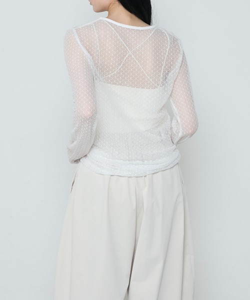 le ELMi（ルエルミ）の「Sheer honeycomb check tops / シアーハニカムチェックトップス（Tシャツ/カットソー・レディース・ベージュ/ネイビー/アイボリー/ピンク・FREE）」の9枚目の写真