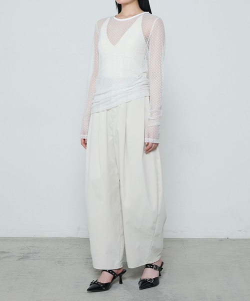 le ELMi（ルエルミ）の「Sheer honeycomb check tops / シアーハニカムチェックトップス（Tシャツ/カットソー・レディース・ベージュ/ネイビー/アイボリー/ピンク・FREE）」の11枚目の写真