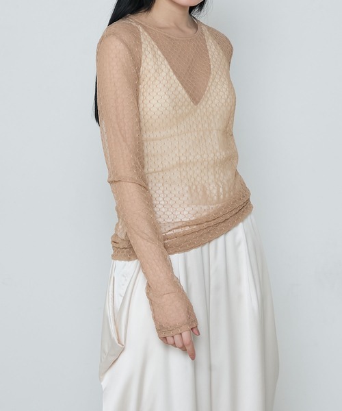 le ELMi（ルエルミ）の「Sheer honeycomb check tops / シアーハニカムチェックトップス（Tシャツ/カットソー・レディース・ベージュ/ネイビー/アイボリー/ピンク・FREE）」の19枚目の写真