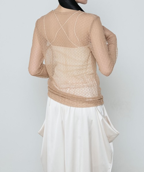 le ELMi（ルエルミ）の「Sheer honeycomb check tops / シアーハニカムチェックトップス（Tシャツ/カットソー・レディース・ベージュ/ネイビー/アイボリー/ピンク・FREE）」の20枚目の写真