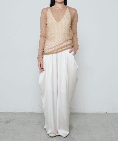 le ELMi（ルエルミ）の「Sheer honeycomb check tops / シアーハニカムチェックトップス（Tシャツ/カットソー・レディース・ベージュ/ネイビー/アイボリー/ピンク・FREE）」の21枚目の写真