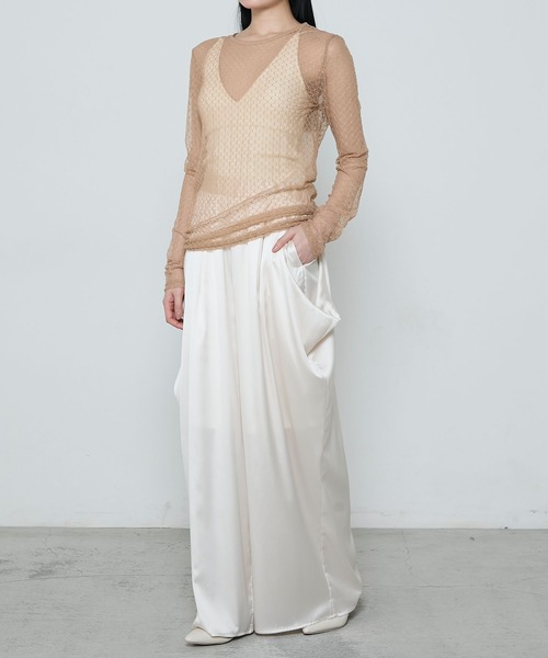 le ELMi（ルエルミ）の「Sheer honeycomb check tops / シアーハニカムチェックトップス（Tシャツ/カットソー・レディース・ベージュ/ネイビー/アイボリー/ピンク・FREE）」の22枚目の写真