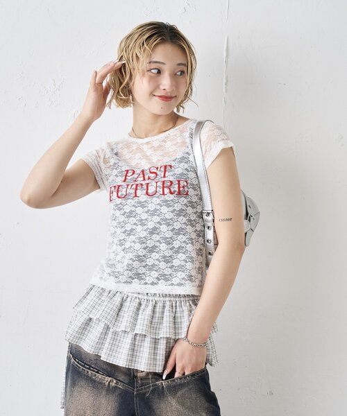 WHO'S WHO gallery(フーズフーギャラリー)の「PAST FUTURE レースTEE(Tシャツ/カットソー・レディース・ブラック/ホワイト/レッド・FREE)」の6枚目の写真