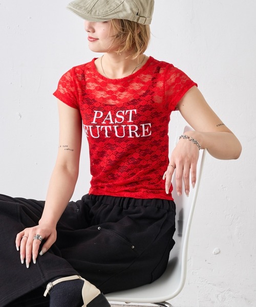 WHO'S WHO gallery(フーズフーギャラリー)の「PAST FUTURE レースTEE(Tシャツ/カットソー・レディース・ブラック/ホワイト/レッド・FREE)」の3枚目の写真