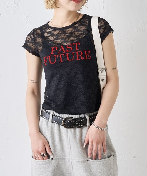 WHO'S WHO gallery(フーズフーギャラリー)の「PAST FUTURE レースTEE(Tシャツ/カットソー・レディース・ブラック/ホワイト/レッド・FREE)」の5枚目の写真