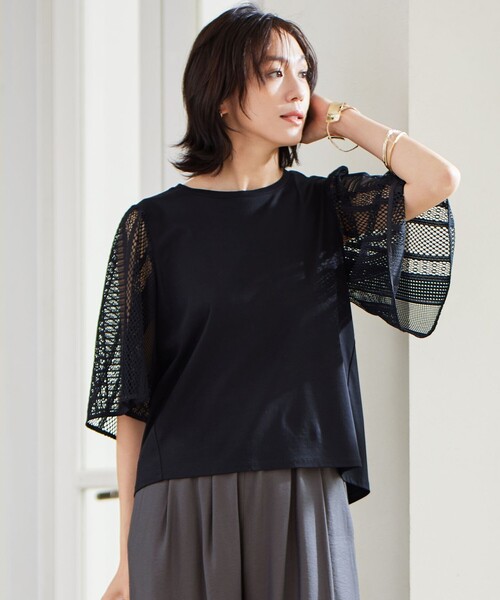 tシャツ レースエッジフレアスリーブ トップス レディース レースエッジフレアスリーブ トップス（Tシャツ/カットソー