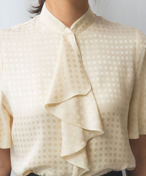 【NARACAMICIE】織り柄サテンチューリップスリーブ半袖ブラウス セール】【NARACAMICIE】織り柄サテンチューリップスリーブ半袖