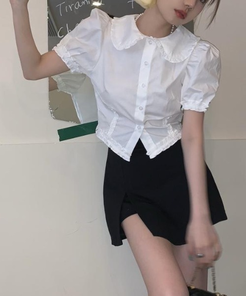 Mejoul（メジュール）の「半袖フリルショートパフスリーブブラウス（シャツ/ブラウス・レディース・ホワイト・M/L）」の3枚目の写真